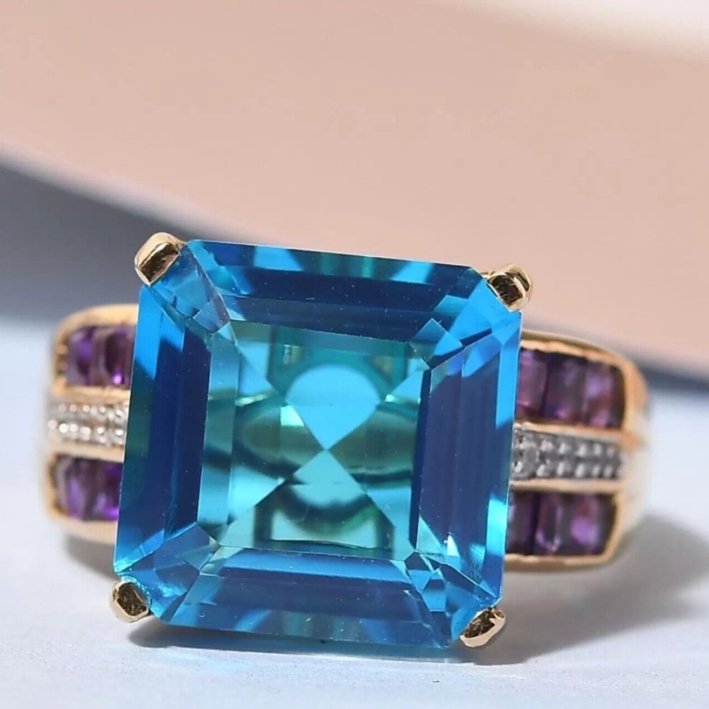Genuine Caribbean Quartz & African Amethyst Ring Vermeil Size 7! - Picture 7 of 12